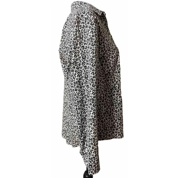 Talbots Sz 16P Petite Animal Leopard Print Button Up Blouse Wrinkle Resistant - Picture 3 of 10